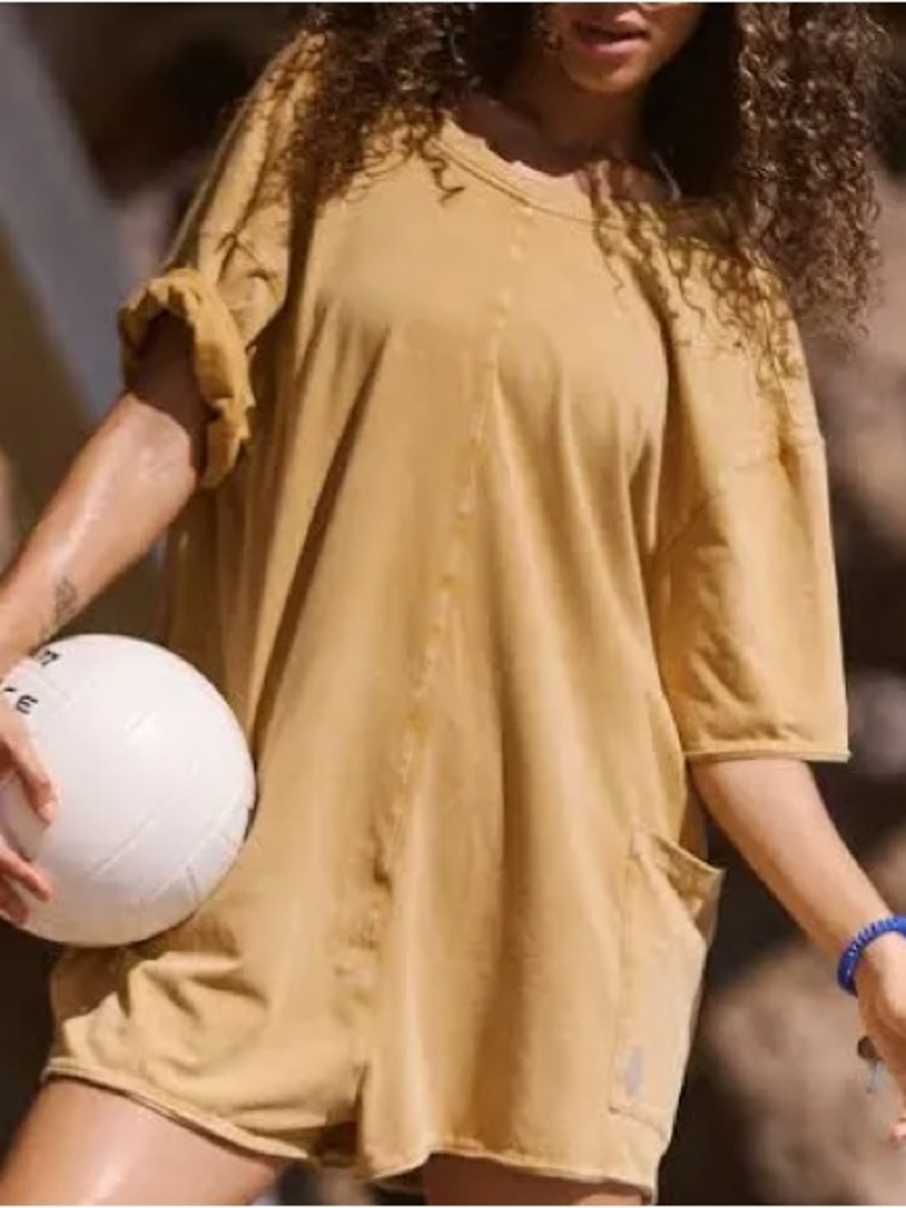 Free People Mustard Tan Short Sleeve Tunic
